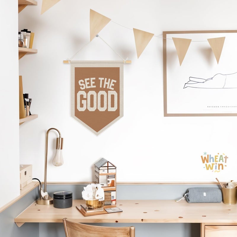 Wheatwin Inspirational See the Good Wall Hanging Pennant Flag Banner, Boho Neutral Motivational Positive Wall Decor for Kids Toddler Nursery Room Bedroom Playroom 15x11 Inch - Image 4